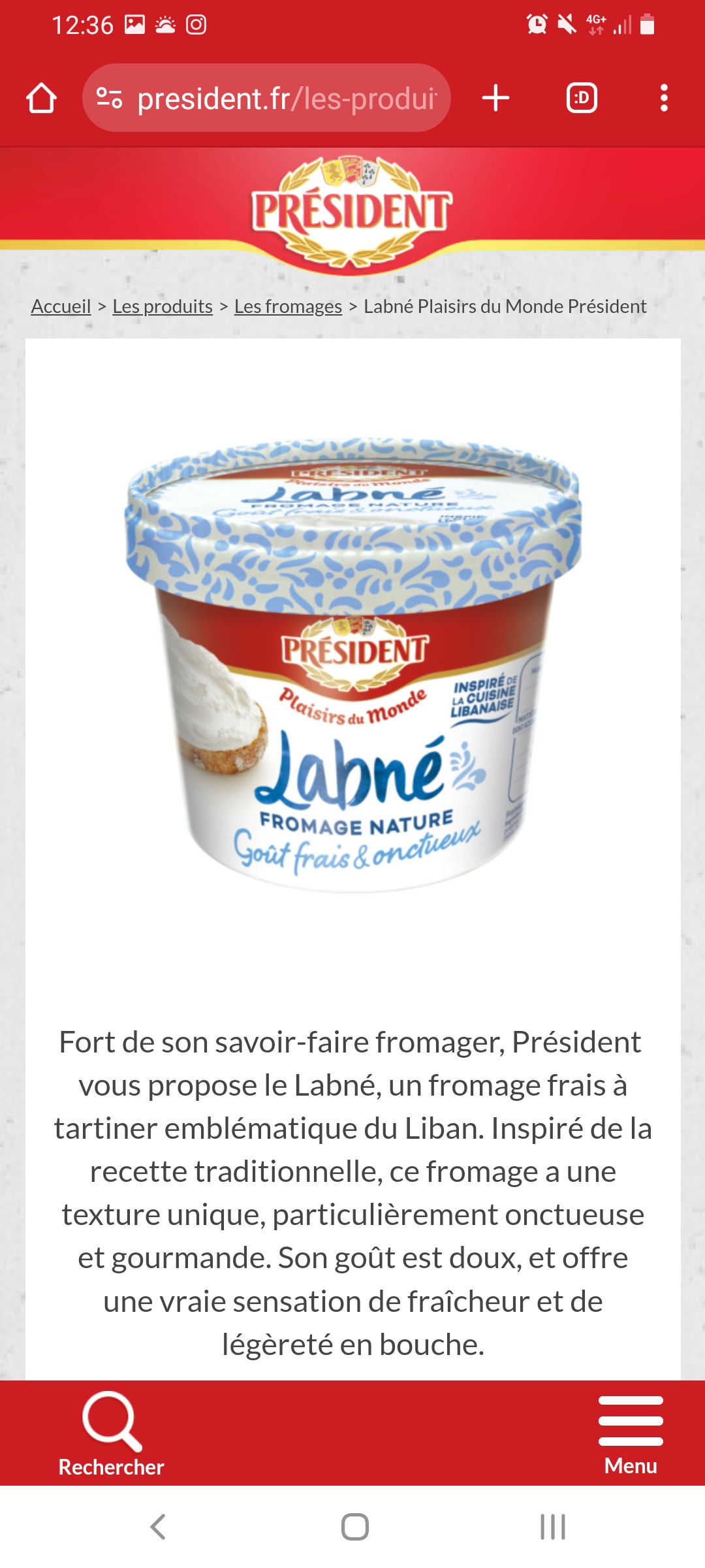Page de redirection vers le
types de produits "Labné"