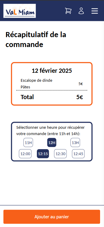 Page du choix du créneau horaire