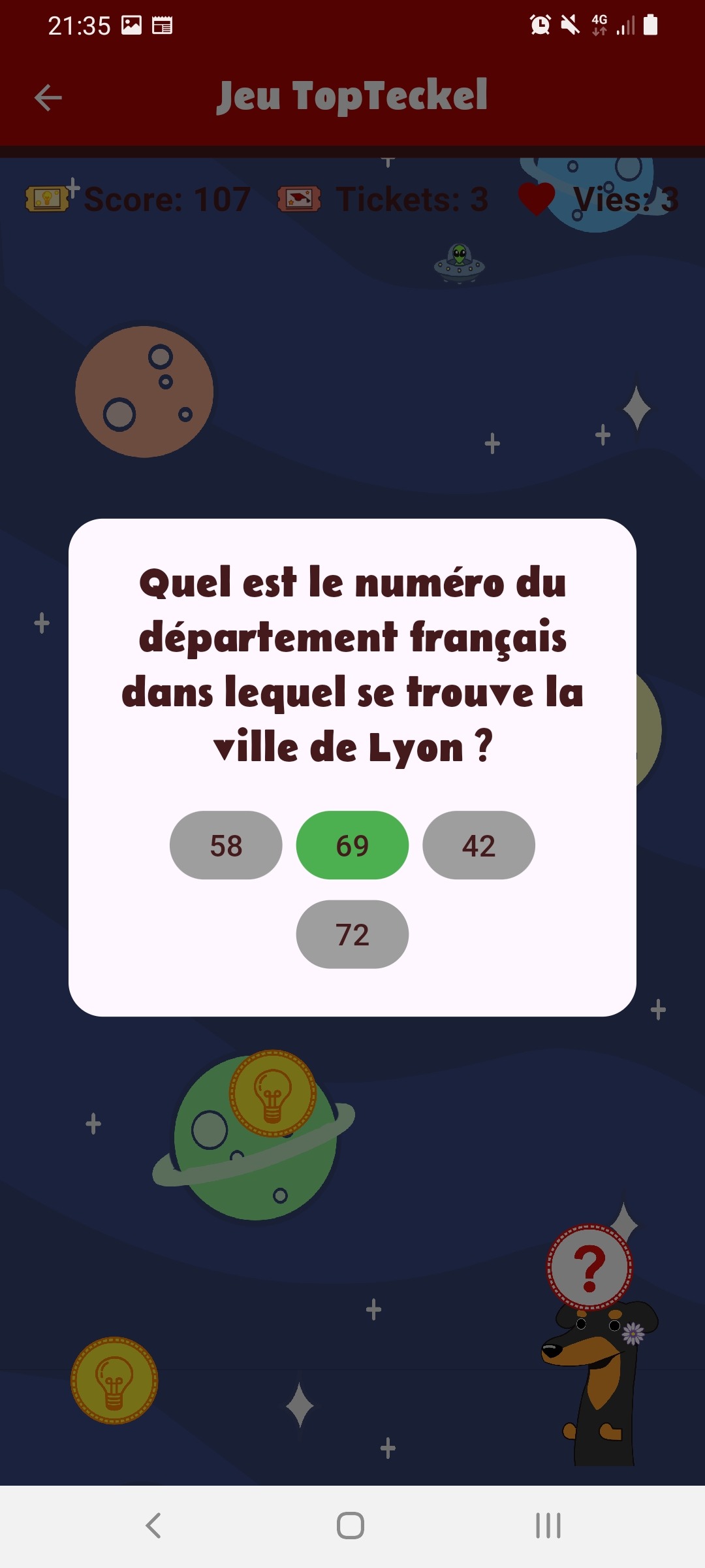 Page du jeu quiz lancé