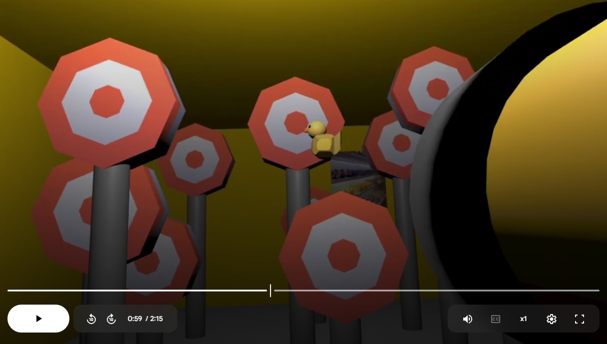 Pièce 2 : le joueur tire des canards avec le bazooka sur 20 cibles