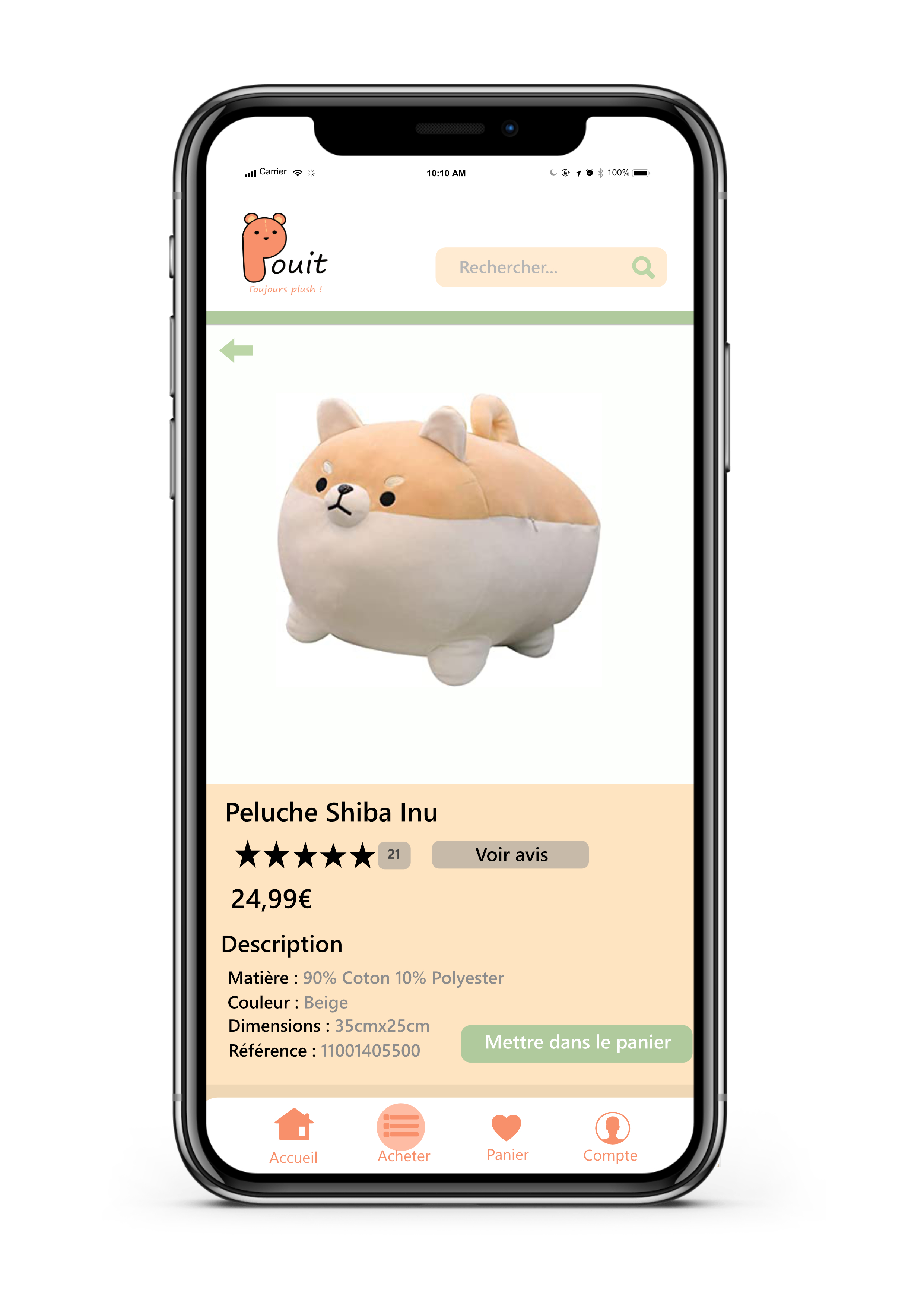 Page du détails de la fiche d'une peluche