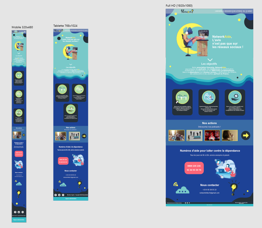 Maquettes su site web au format
mobile, tablette et
desktop